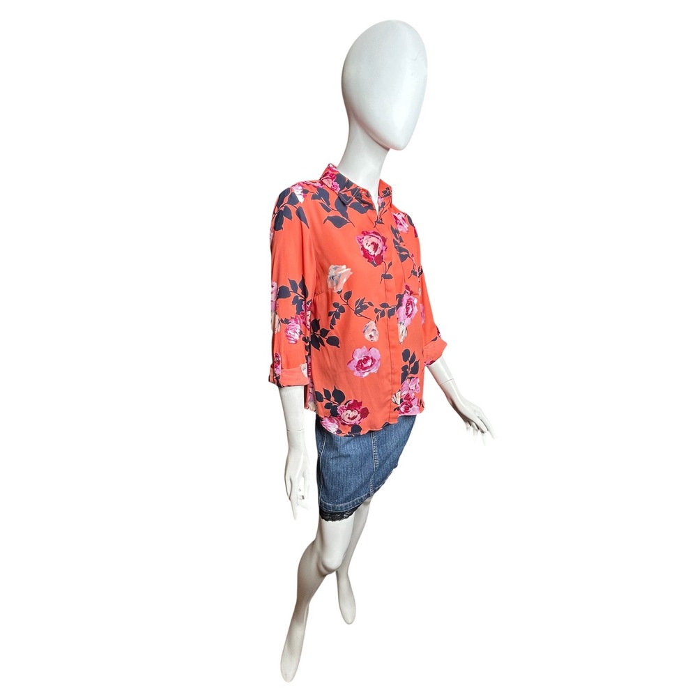 Apt 9 Floral Blouse Small Roll Tab Long Sleeves Button Up NWT